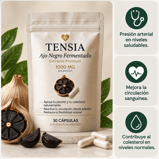 TENSIA™ Cápsulas de Ajo Negro | Reduce la Presión Arterial de Forma Natural